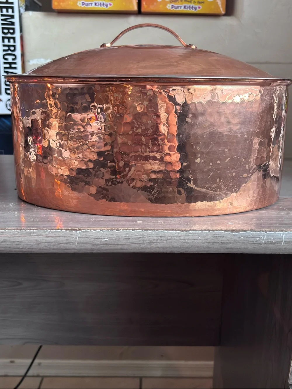 Williams Sonoma Hammered Copper Bread Box Handcrafted Turkey W.S. 1956 Large
